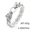 Men's double wolf head chain bracelet in antique silver finish with 220x7mm dimensions - 22cm / Silver (KB161755-KFC)
