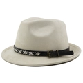Cappello fedora in pelle scamosciata grigio chiaro con fascia in pelle nera - M (56-58cm) / Beige