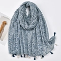 Blue and white paisley floral shawl with tassel trim and bohemian ethnic style patterns - Blue White Paisley Floral (XB745)