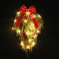 Kerstdeurdecoratie met dennennaalden, rode bessen, strik en warme LED-verlichting - D902/60 Omgekeerde Boom (Met Licht)