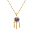 Détail du collier attrape-rêves doré avec pierre violette et pendentifs en plumes - Or/Zirconium Violet