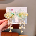 Girl Hanfu butterfly hair clip with green yellow gradient tassels and white pearls - 15# Green Glass Butterfly