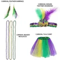 Detail of Mardi Gras accessory set with sequin feather headband and beaded necklaces - Mardi Gras Set (Feather Earrings, Headband, Necklaces, Tutu Skirt)
