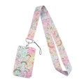 Detailed view of unicorn lanyard with matching card holder in pink and blue gradient - Unicorn Rainbow Lanyard Case Set/YZ18-19