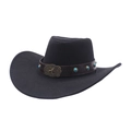 Cappello da cowboy western in lana nera con cinturino in pelle e fibbia a stella turchese - M (56-58cm) / Nero