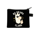 Black polyester alpaca coin purse with No Drama Llama print and zipper closure - Black No Drama Llama