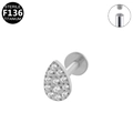 Clou de labret en titane F136 stérile en forme de larme avec filetage interne et zircone - Goutte d'Eau Argentée (G23LAI072-S)