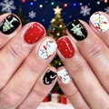 Kurze Weihnachts-Kunstnägel mit buntem Tannenbaum-, Zuckerstangen- und Licht-Design - Weihnachts-Cartoon-Stil (CW331) / Mit Gelee-Kleber und Nagelfeile