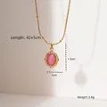 Collar de acero de titanio chapado en oro de 18K con colgante de rodocrosita oval - Rosa-Óvalo Pequeño (NMSN-B338-3)