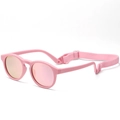 Pink round polarized baby sunglasses with matte silicone frame and adjustable head strap - Pink Frame Pink Mirrored Lens (Free Anti-drop Strap)