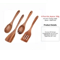 4-piece acacia wood kitchen tool set with spatula and salad spoons on white background - Confusa Acacia 4-Piece Set / Approx. 360g