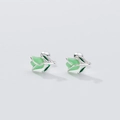 Exquisite S925 sterling silver tulip stud earrings with fresh green enamel finish - 925 Silver / Light Green