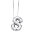 Silver puffed balloon letter S necklace with refined stitch textures on a fine chain - Letter S