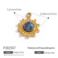 Gold stainless steel sunburst charm with blue marble stone inlay for jewelry DIY - Blue Marble Texture Sunlight Ray Pendant (PJ92567)