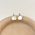 Square shell earrings with gold frame and cubic zirconia stones in a minimalist style - Square Shell (E028A) / Gold
