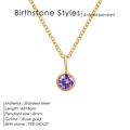 Rose gold stainless steel necklace with round violet gemstone pendant for February - February Violet - Rose Gold