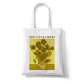 White canvas tote bag featuring Van Gogh Sunflowers print with Vincent Van Gogh text - Sunflowers Style C (STD1868-O)