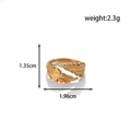 Adjustable gold plated stainless steel leaf ring with detailed feather texture pattern - MN396-Gold Crisscross Feather Leaf