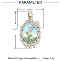 Detailed technical drawing of 18k gold plated copper floral pendant with size and weight - YE056-1/Vintage Rose/Silver Border