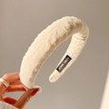 Creamy white wide lace headband with handmade label and elegant textured fabric finish - Milky White