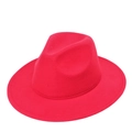 Close-up of a vibrant red wide-brim wool fedora hat with classic indented crown design - M (56-58cm) / Red