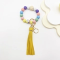Pastel silicone bead wristlet keychain with yellow tassel and gold lobster clasp - Colorful