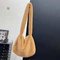 Faux fur shoulder bag in tan brown with a soft plush texture and long strap - Warm Coffee
