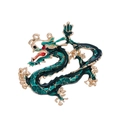 Vintage green enamel dragon brooch with gold alloy accents and red detailed eyes - Al1200-a