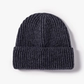 Thick ribbed knit beanie hat in charcoal dark grey with wide fold-over cuff design - Navy Blue