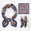 70x70 navy paisley silk scarf with vintage orange chain pattern for women - 70*70cm / Navy Orange Paisley (18)
