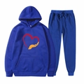 Ensemble de survêtement bleu royal avec sweat à capuche et jogging à motif cœur créatif - S / Bleu Royal-Main Tenant un Cœur