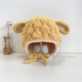 Lindo gorro de invierno de felpa amarilla para bebé con orejas de animales y orejeras - Cordero de Peluche [Amarillo]