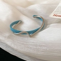 Modern dual-layer open cuff bracelet with silver finish and turquoise resin inlay - Silver Turquoise (Green Style)