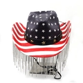 Cappello da cowboy bandiera americana con strisce bianche rosse e frange di strass - M(56-58cm) / Stile Frangia Di Strass Stelle E Strisce