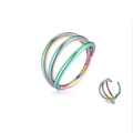 Rainbow triple-layered 316 stainless steel nose ring with a hinged clicker closure - 1.2*8mm / Colorful