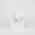 White paper gift bag with rose gold foil heart patterns and white rope handles - White Kraft Single-Sided Rose Gold Heart
