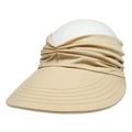 Beige wide brim sun visor hat with elastic pleated band for outdoor beach activities - One Size / Beige