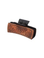 Western style hair claw clip with brown leather sunflower embossing and stud details - Black Brown Sunflower Embossing (90094)