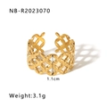 Adjustable golden stainless steel open ring with hollow floral weave design 1.1cm wide - Flower-shaped Hollow Braid Texture Open Style / Gold