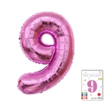 Bright pink number 9 foil balloon with metallic finish and packaging card - Number 9 / 40 Inch/With Paper Card / Rose Red