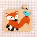 Cute wool felt coin purse featuring orange fox and blue bird patchwork, size 11.5x15cm - 11.5*15cm / Khaki (Fox & Bird)