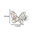 Silver butterfly ear stud with colorful cubic zirconia and dimensions 1.01cm by 1.32cm - Butterfly Marquise Rhinestone Style (AMY1-5# Silver)