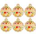 Set of six golden petal charms with colorful Lucky letter enamel and heart patterns - White