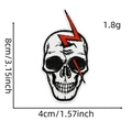 Detail showing the 8cm height and 1.8g weight of the rock music skull embroidered patch - Lightning Skull Style 6