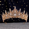 Luxurious gold crystal tiara for brides with shimmering rhinestones and baroque style - Gold White Crystal