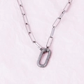 Zilveren paperclip ketting met een met kristal pavé gezette ovale sluiting erop - Ovale Geplatineerde Ketting