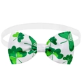 Papillon per animali San Patrizio con quadrifogli verdi su nastro bianco - Trifogli Sparsi Bianco (BT141-A-10)