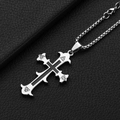 Men's silver stainless steel cross pendant necklace with black inlay and square box chain - Split Inlaid Cross