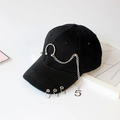 Black cotton baseball cap with punk chain, metal rings and silver pendant number 5 - S Kids (48CM-52CM) / Ring Number 5 / Black