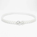 Elastic pearl waist chain featuring multi-layer pearls and a silver rhinestone bow buckle - Silver Double Bowknot Buckle (KL139-25)